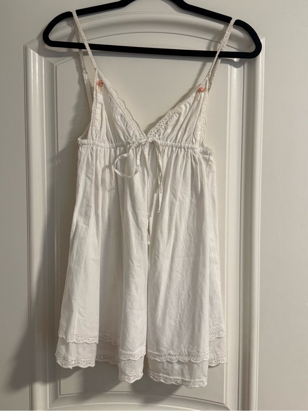 American Vintage White Cotton Lace-Trim Babydoll Chemise Top